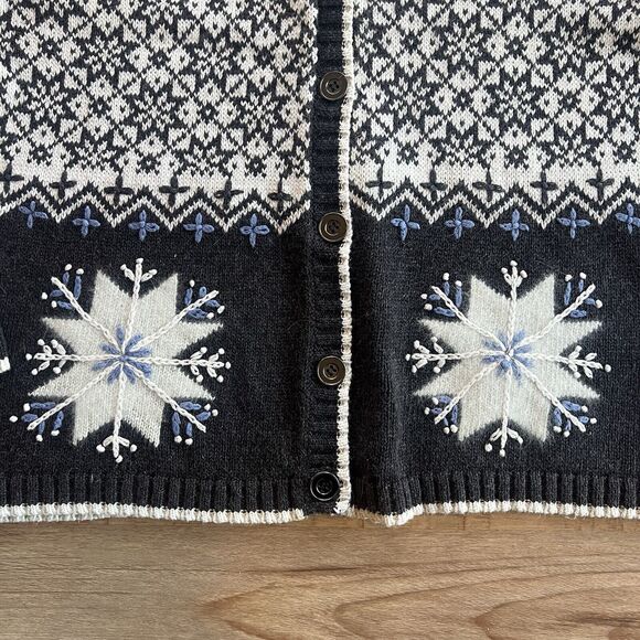Embroidered Snowflake Holiday Cardigan Sweater VTG Button Ramie SML Sport Size L - Picture 2 of 6